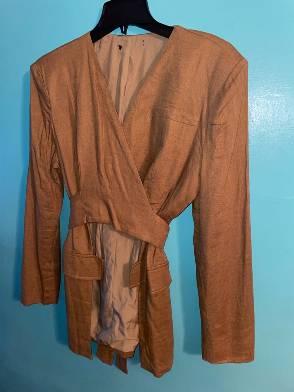 Olive green wrap front women’s blazer